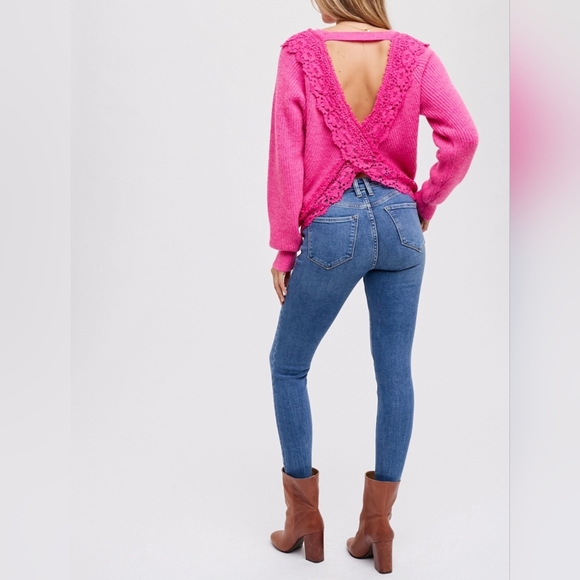 #14353 🩷 🛑S,L NEW! CHIC SEXY BOHO Crochet Lace Cross Back Pullover - Picture 9 of 15